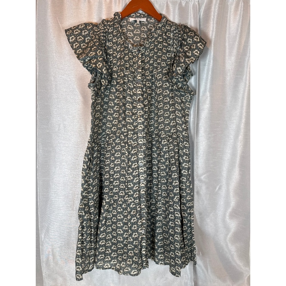 SEA New York Women's Dress Size‎ L Floral Print Ruffle Sleeve Button Front Midi